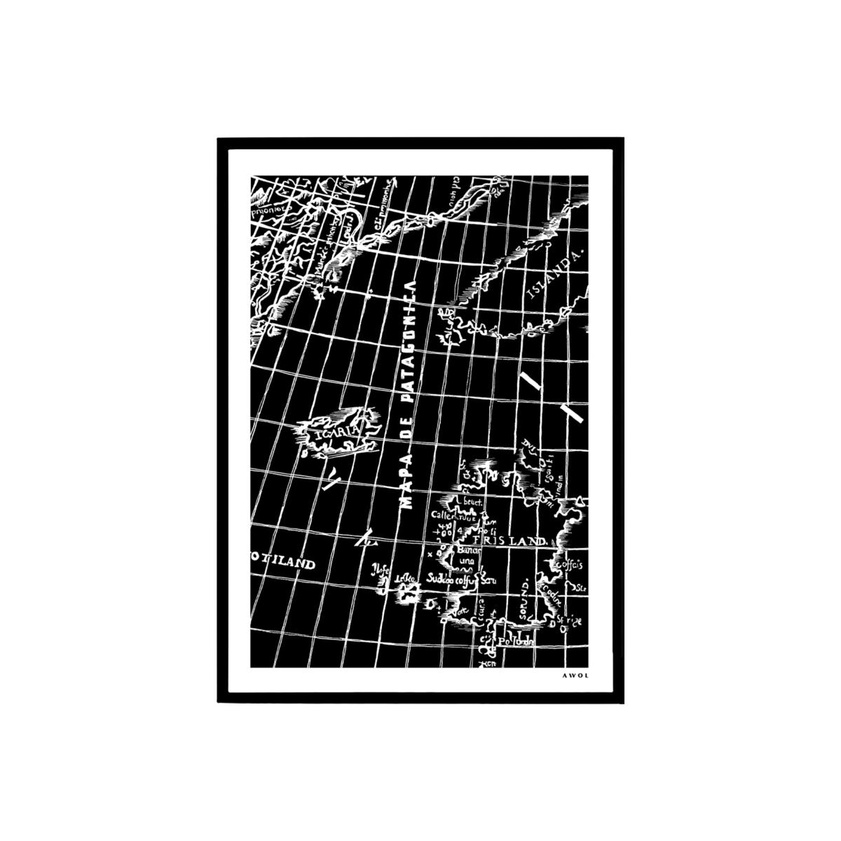 Black / White Modern - Vintage Navigation Map: Illustrated Art Print For The Modern Adventurer Awol – image 1