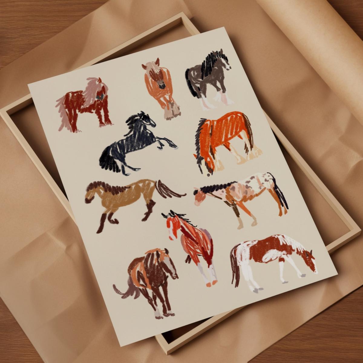 Neutrals Horse Drawing Art Print - A3 Natalie Cass Art – image 2