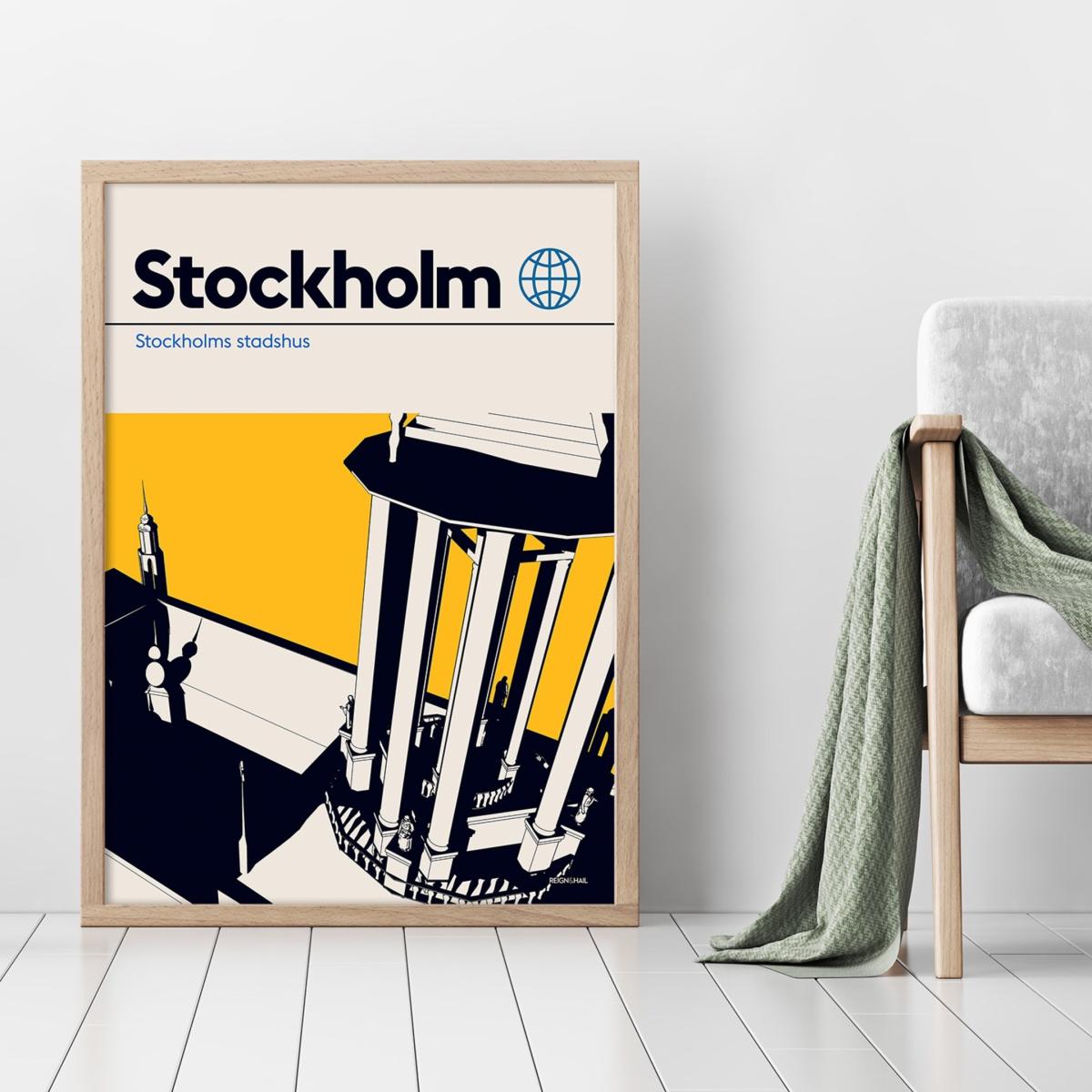 Stockholm City Hall Modernist Architectural Travel Poster A1 594 X 841Mm Reign & Hail – image 3