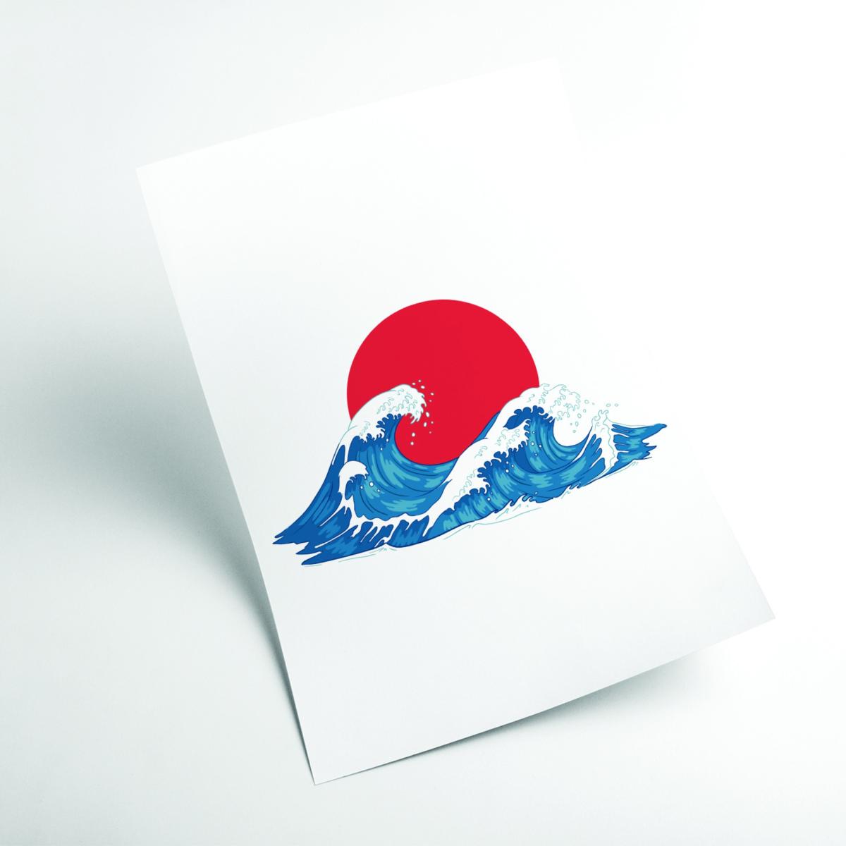 Blue Japenses Wave Sunset A4 210 X 297Mm Stanley Print House – image 2