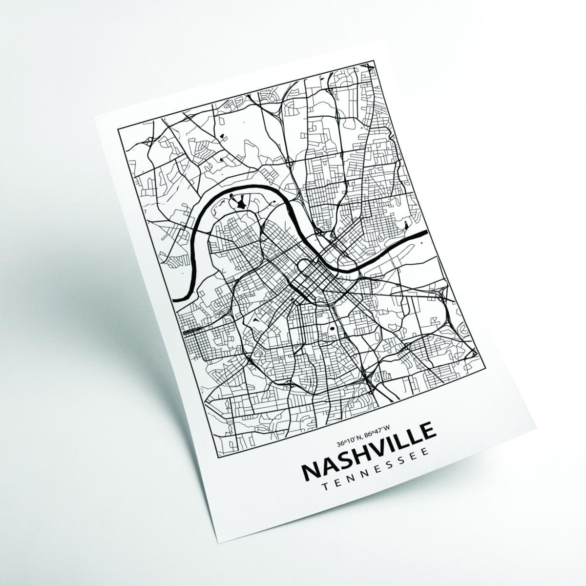 Black Map Of Nashville A3 297 X 420Mm Stanley Print House – image 2