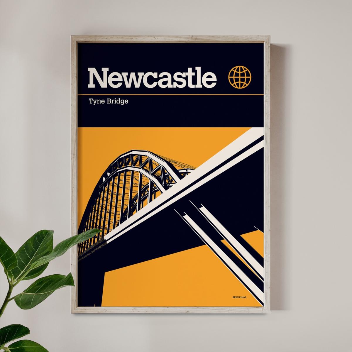 Newcastle Tyne Bridge Modernist Architectural Travel Poster A3 297 X 420Mm Reign & Hail – image 2