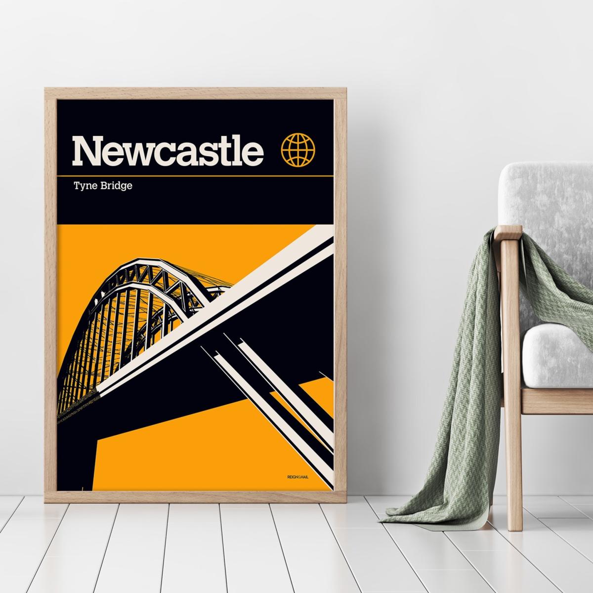 Newcastle Tyne Bridge Modernist Architectural Travel Poster A3 297 X 420Mm Reign & Hail – image 3