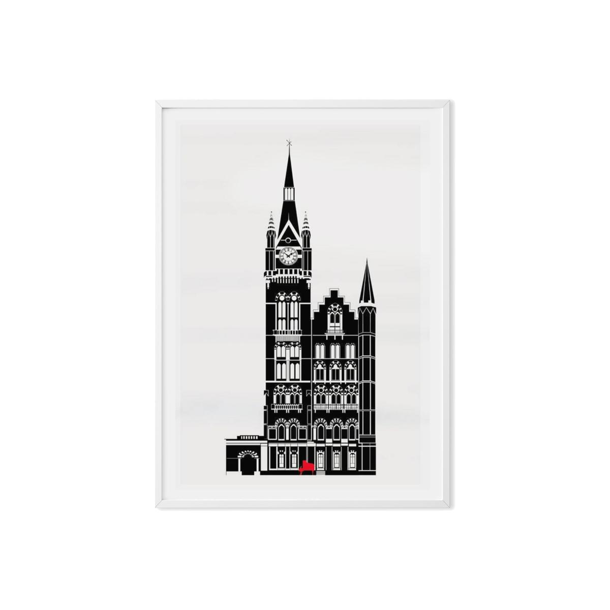 Black St. pancras & The Red Piano Illustrated Art Print A3 297 X 420Mm Eye for London Prints – image 1
