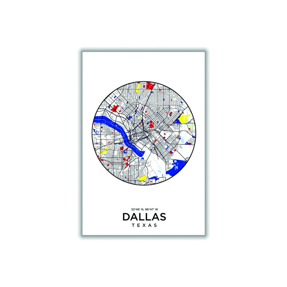 Blue Map Of Dallas Texas 1 A3 297 X 420Mm Stanley Print House – image 1