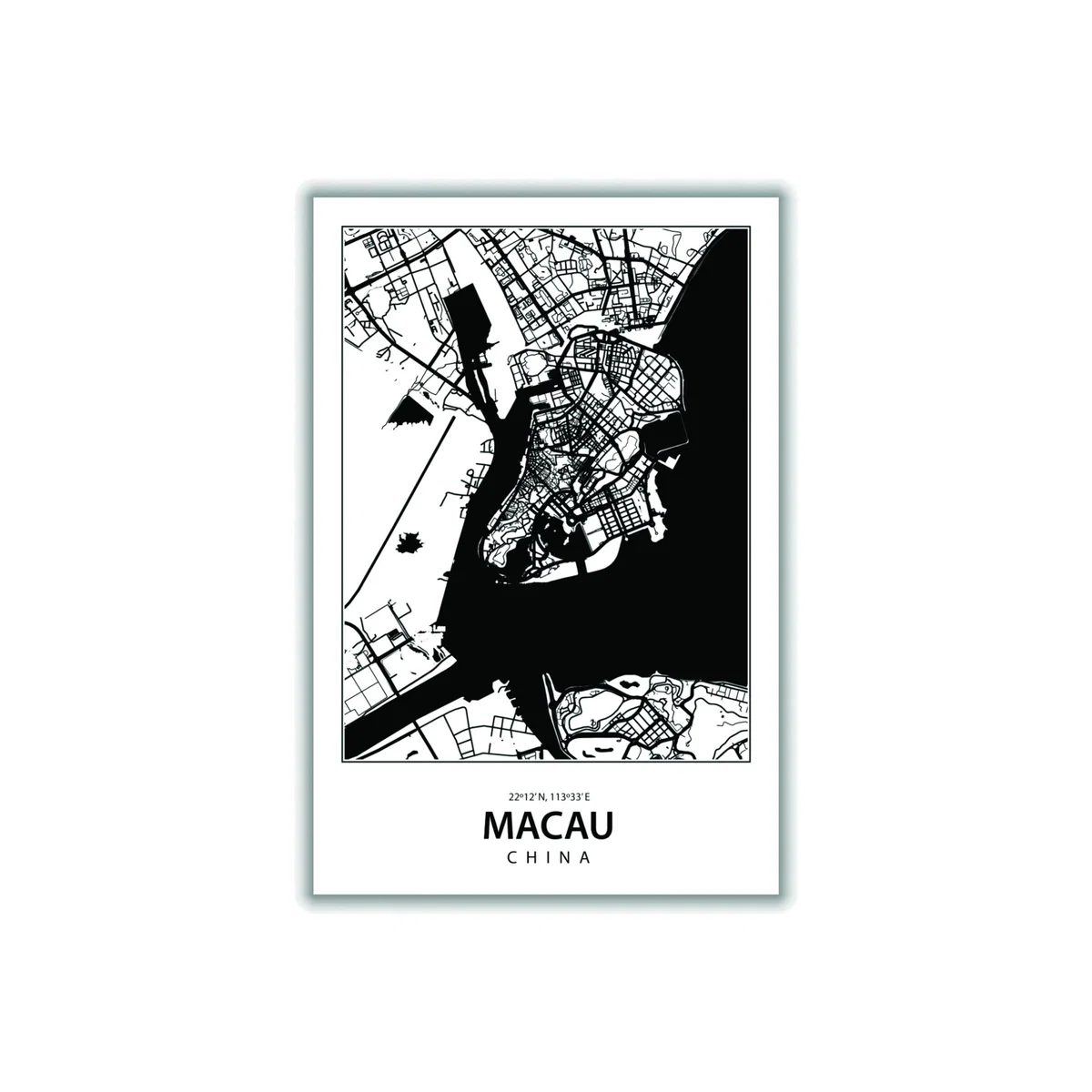 Black Map Of Macau China A4 210 X 297Mm Stanley Print House – image 1