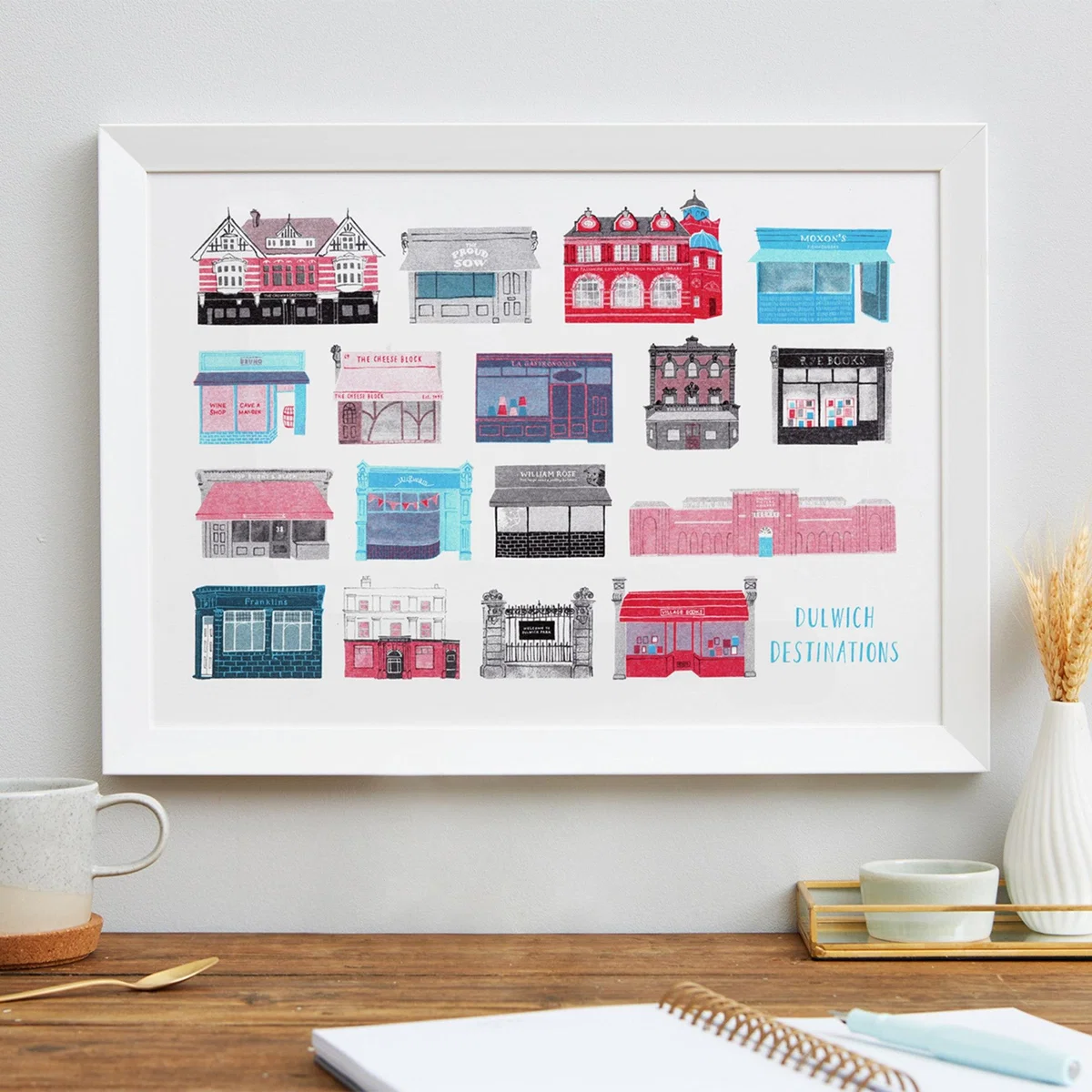 Blue / Red / Black Dulwich Destinations Risograph Print | Rosa & Clara Designs – image 2