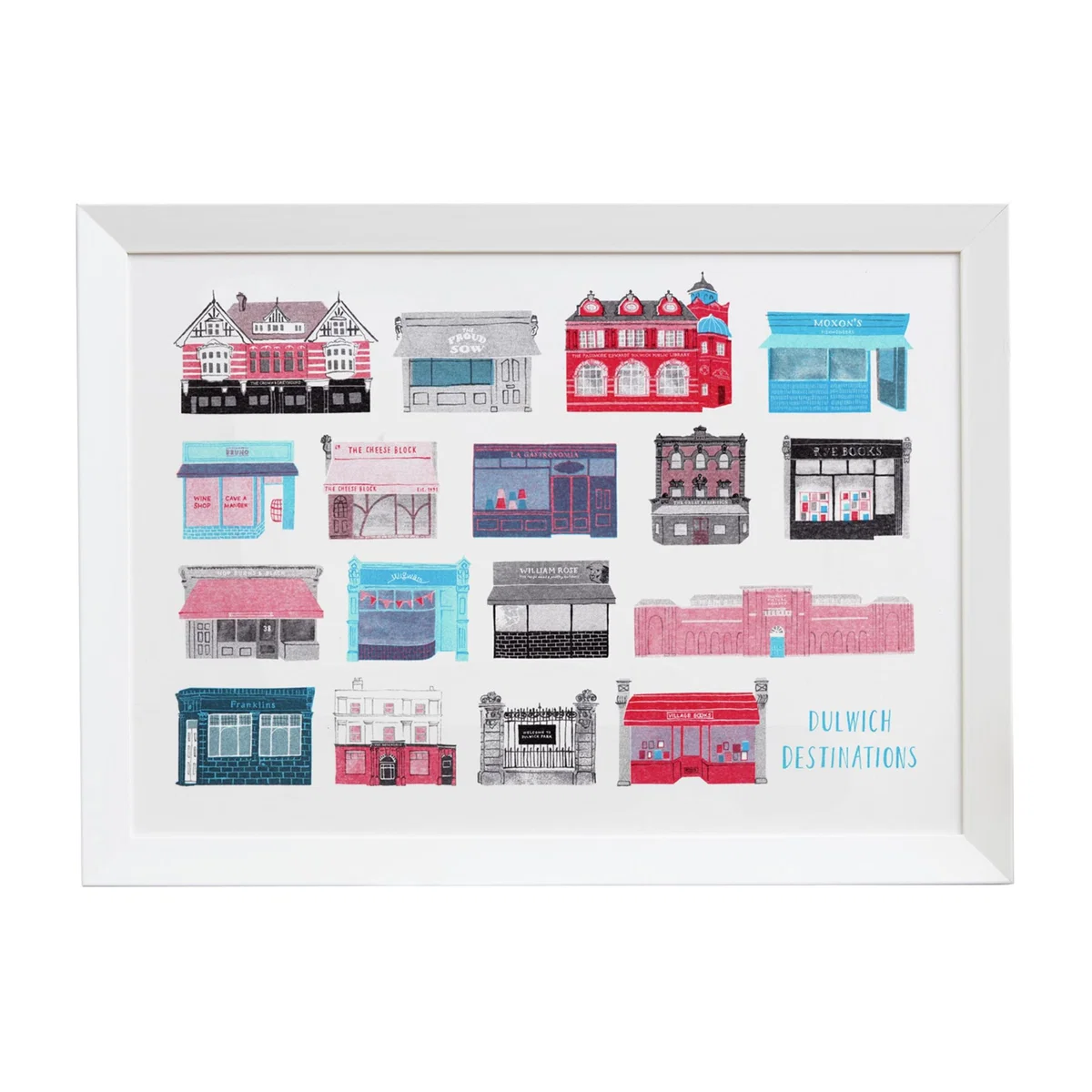 Blue / Red / Black Dulwich Destinations Risograph Print | Rosa & Clara Designs – image 1