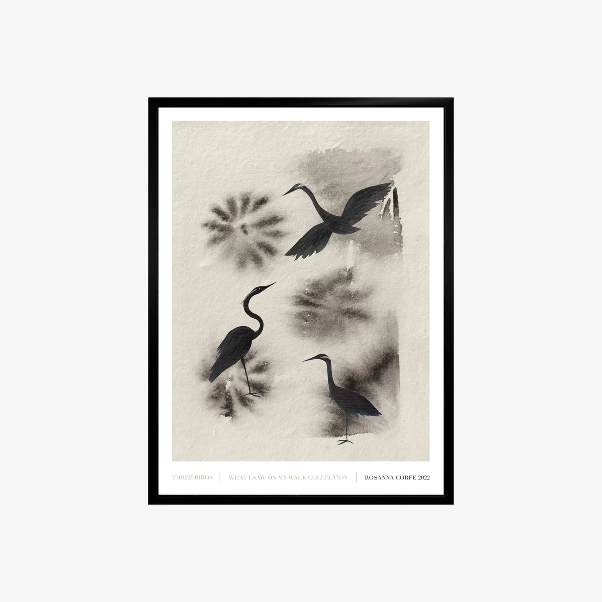 Grey / White / Black A2 - Three Birds Art Print | One Size | Rosanna Corfe – image 1