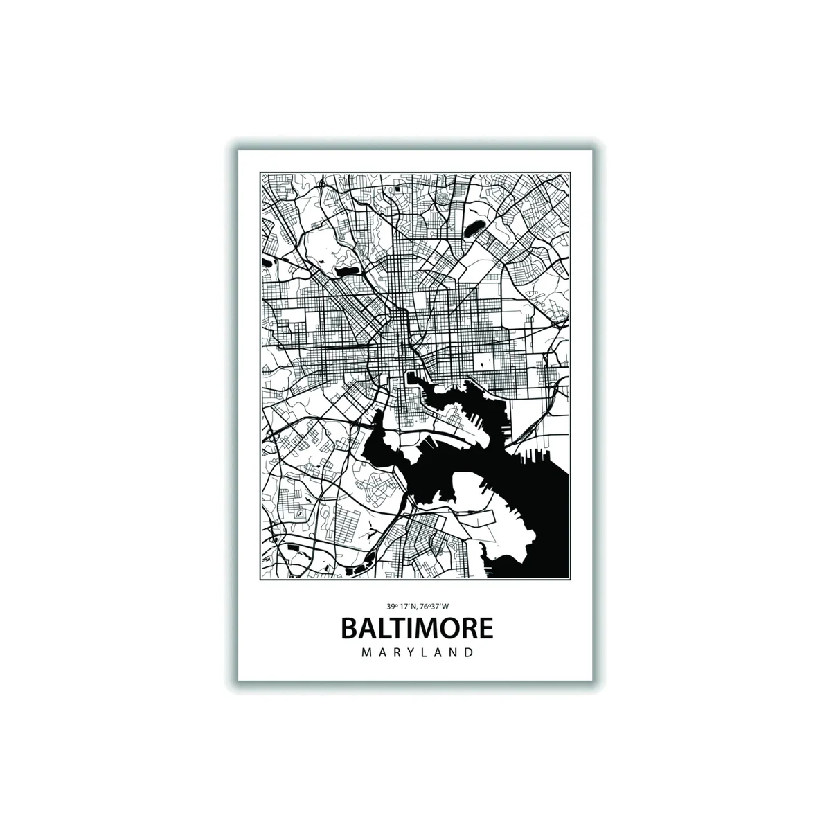 Black Map Of Baltimore Maryland Extra Large Stanley Print House – image 1