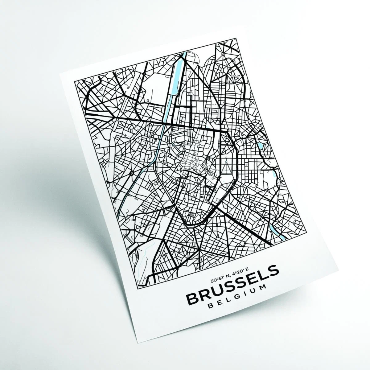 Black Map Of Brussels Belgium A1 594 X 841Mm Stanley Print House – image 2
