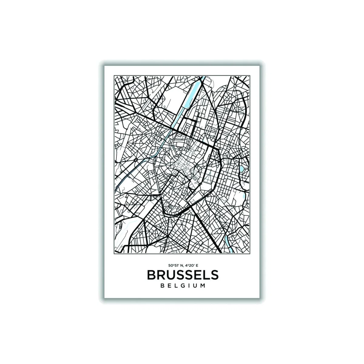 Black Map Of Brussels Belgium A1 594 X 841Mm Stanley Print House – image 1