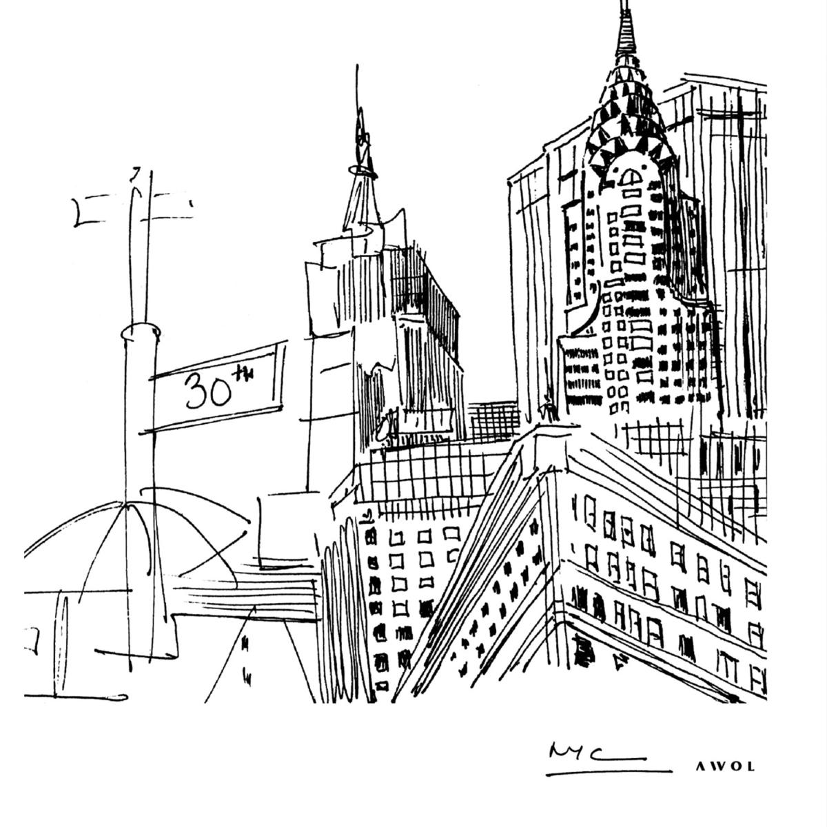 Black / White New York City Urban Art Print: Black And White Illustration Of Iconic New York Skyline With Manhattan Buildings Awol – image 3