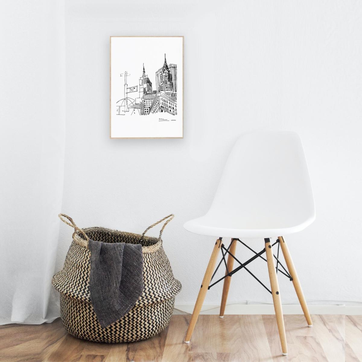 Black / White New York City Urban Art Print: Black And White Illustration Of Iconic New York Skyline With Manhattan Buildings Awol – image 7