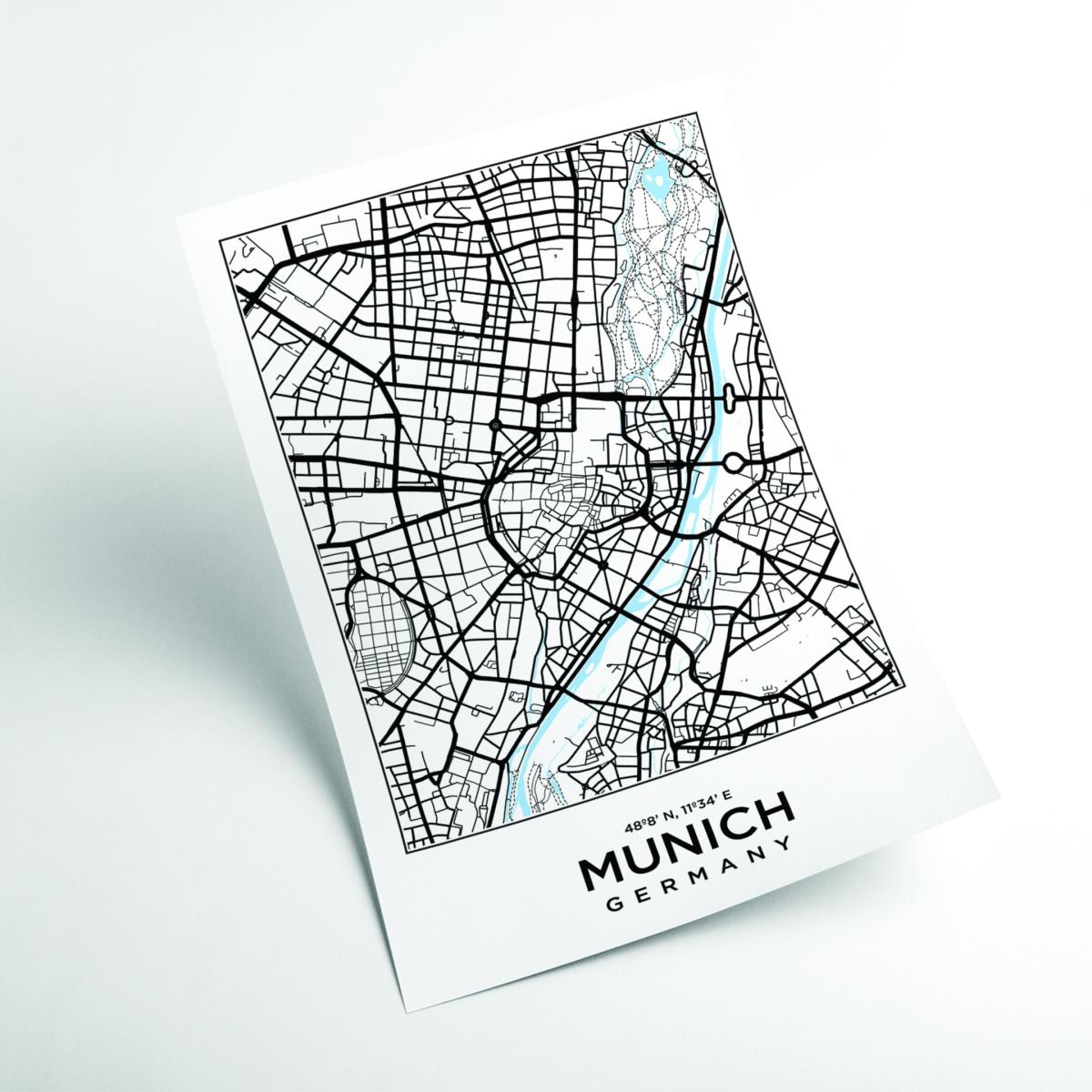 Black Map Of Munich Germany A3 297 X 420Mm Stanley Print House – image 2