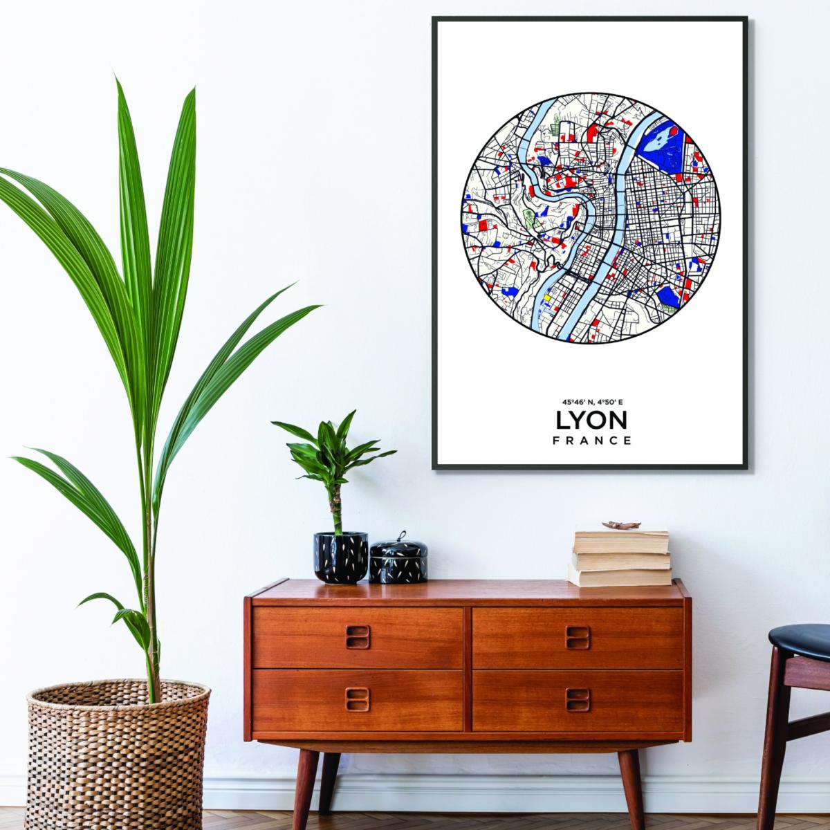 Black Map Of Lyon France 1 A1 594 X 841Mm Stanley Print House – image 3