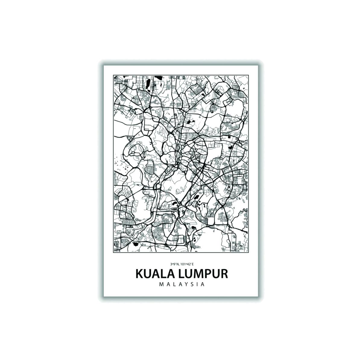 Black Map Of Kuala Lumpur A3 297 X 420Mm Stanley Print House – image 1