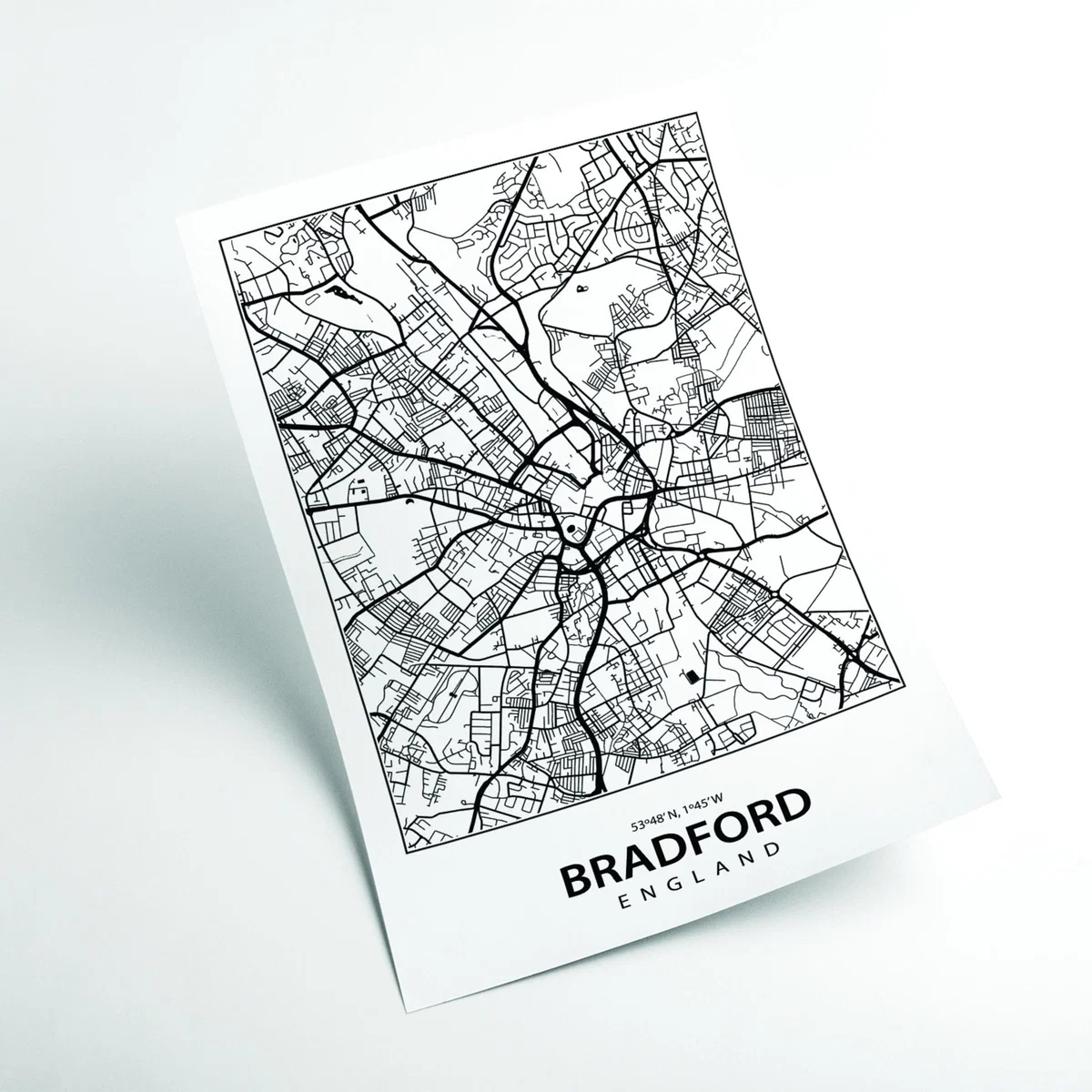 Black Map Of Bradfod A1 594 X 841Mm Stanley Print House – image 2