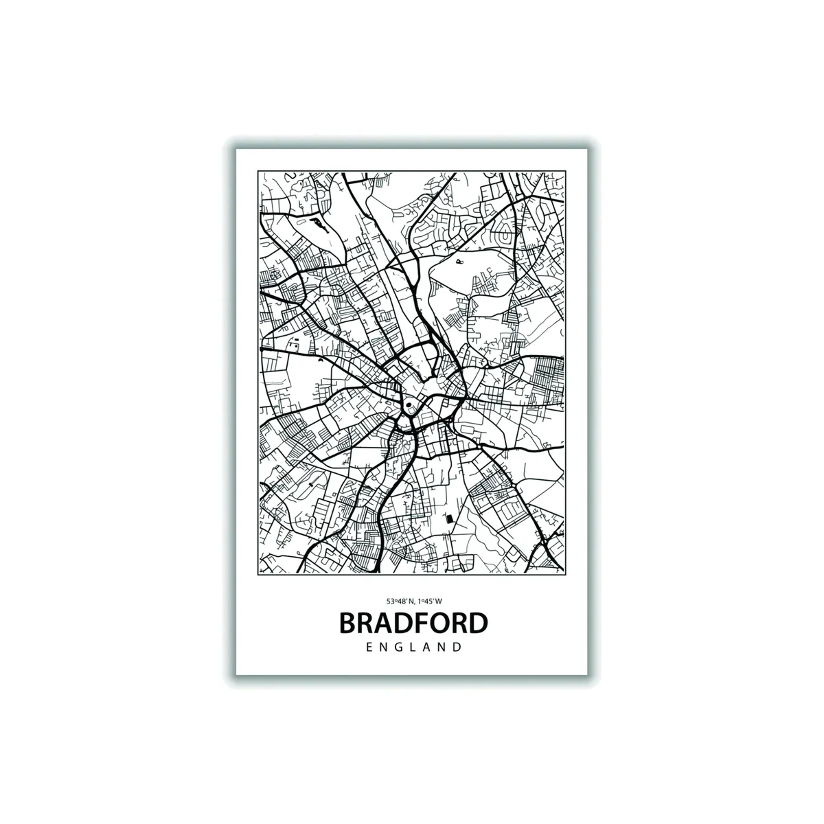 Black Map Of Bradfod A1 594 X 841Mm Stanley Print House – image 1