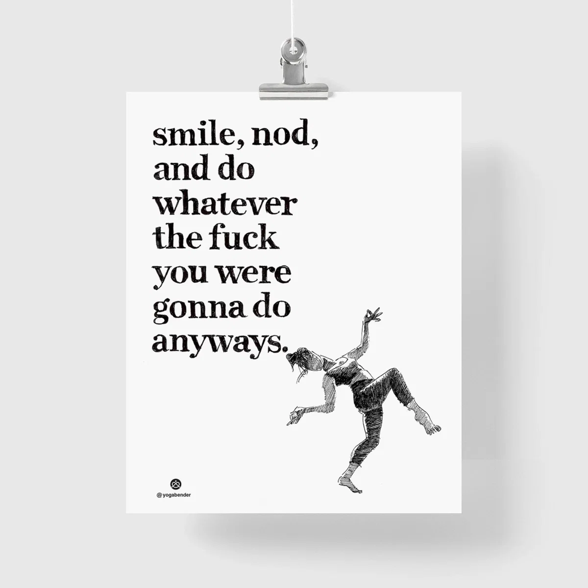 Black / White Yoga Travel Art Print: Smile And Nod Awol – image 4