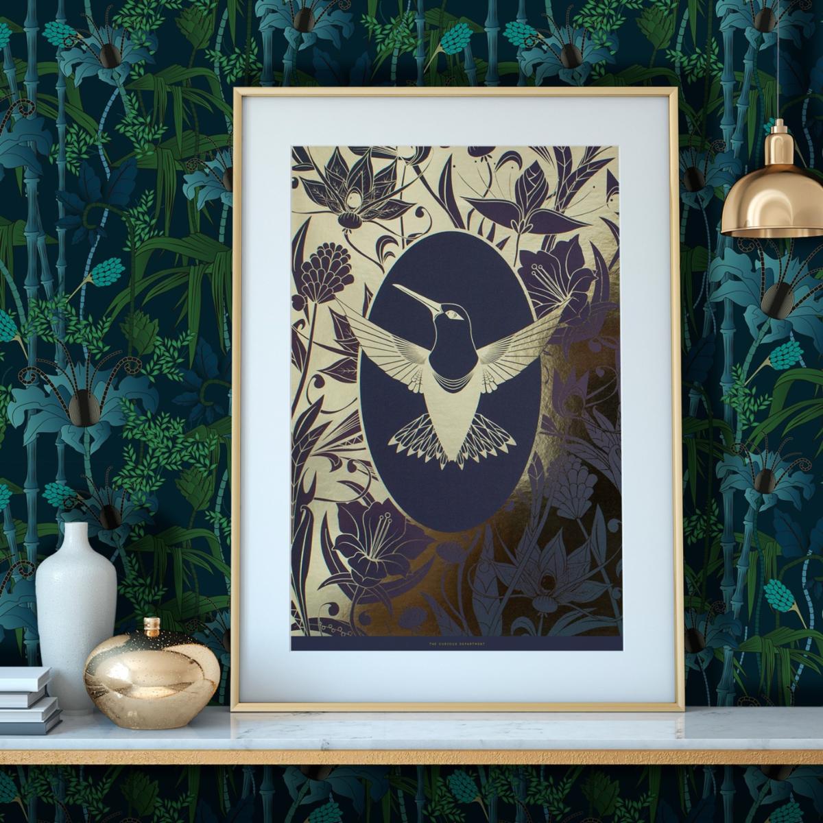 Pink / Purple / Gold Elemental Hummingbird - A3 Gold Art Print The Curious Department – image 2