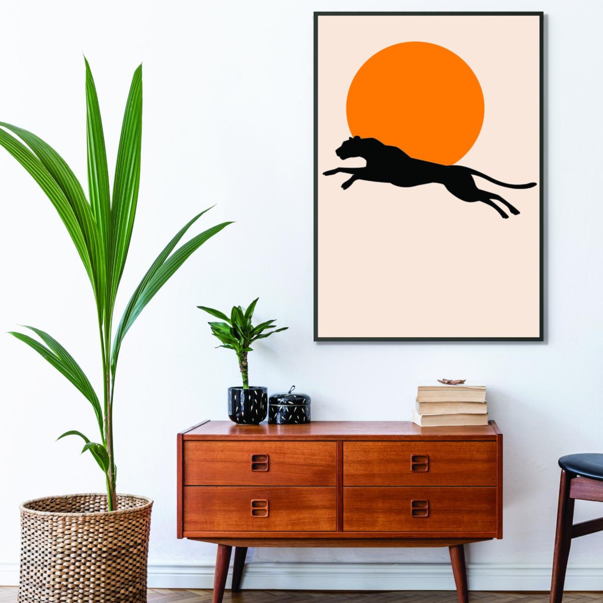 Yellow / Orange Leaping Leopard Sun Poster Extra Small Stanley Print House – image 3