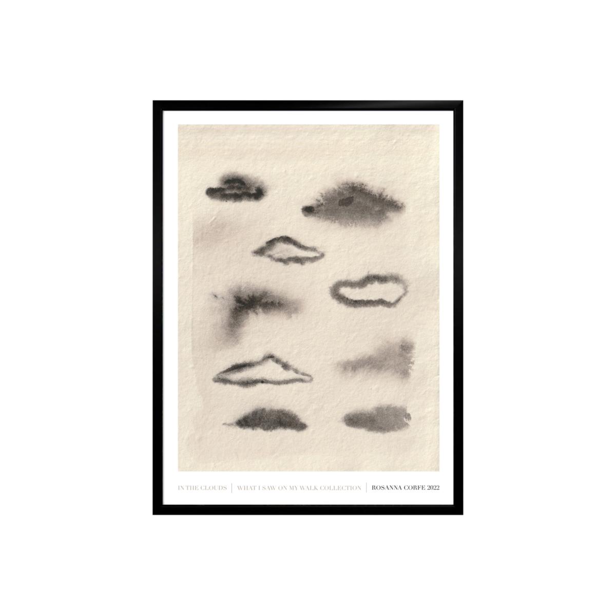 Grey / White / Black A3 - Clouds Abstract Ink Art Print - Cream Grey One Size Rosanna Corfe