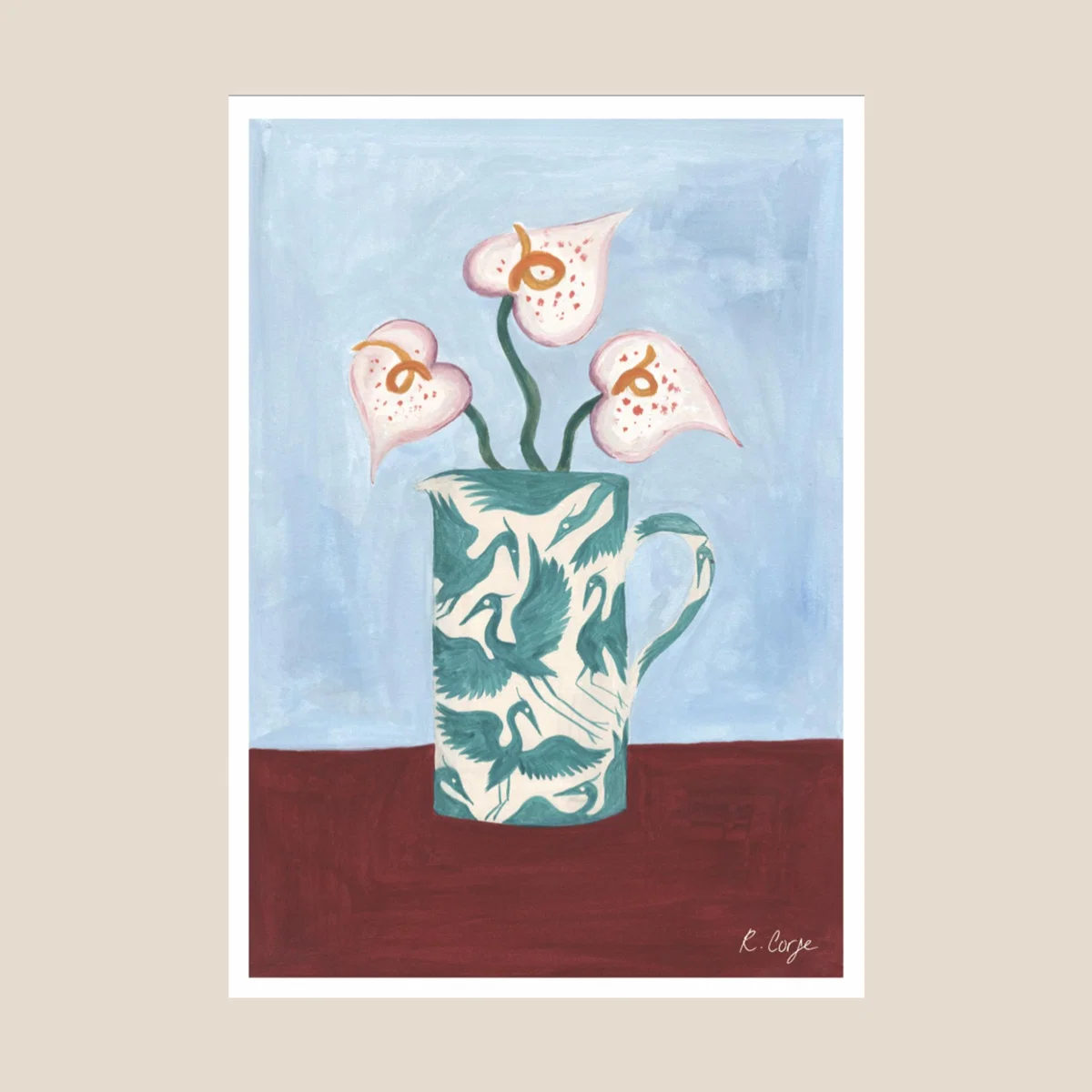 Blue / Red A3 - Herons On Jug 02 Print - Blue, Red One Size Rosanna Corfe – image 2