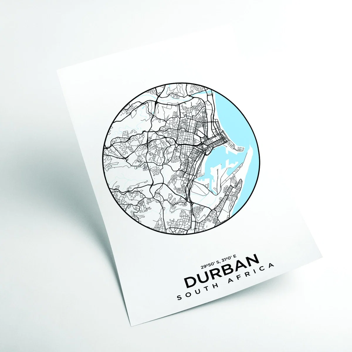 Blue Map Of Durban A2 420 X 594Mm Stanley Print House – image 2