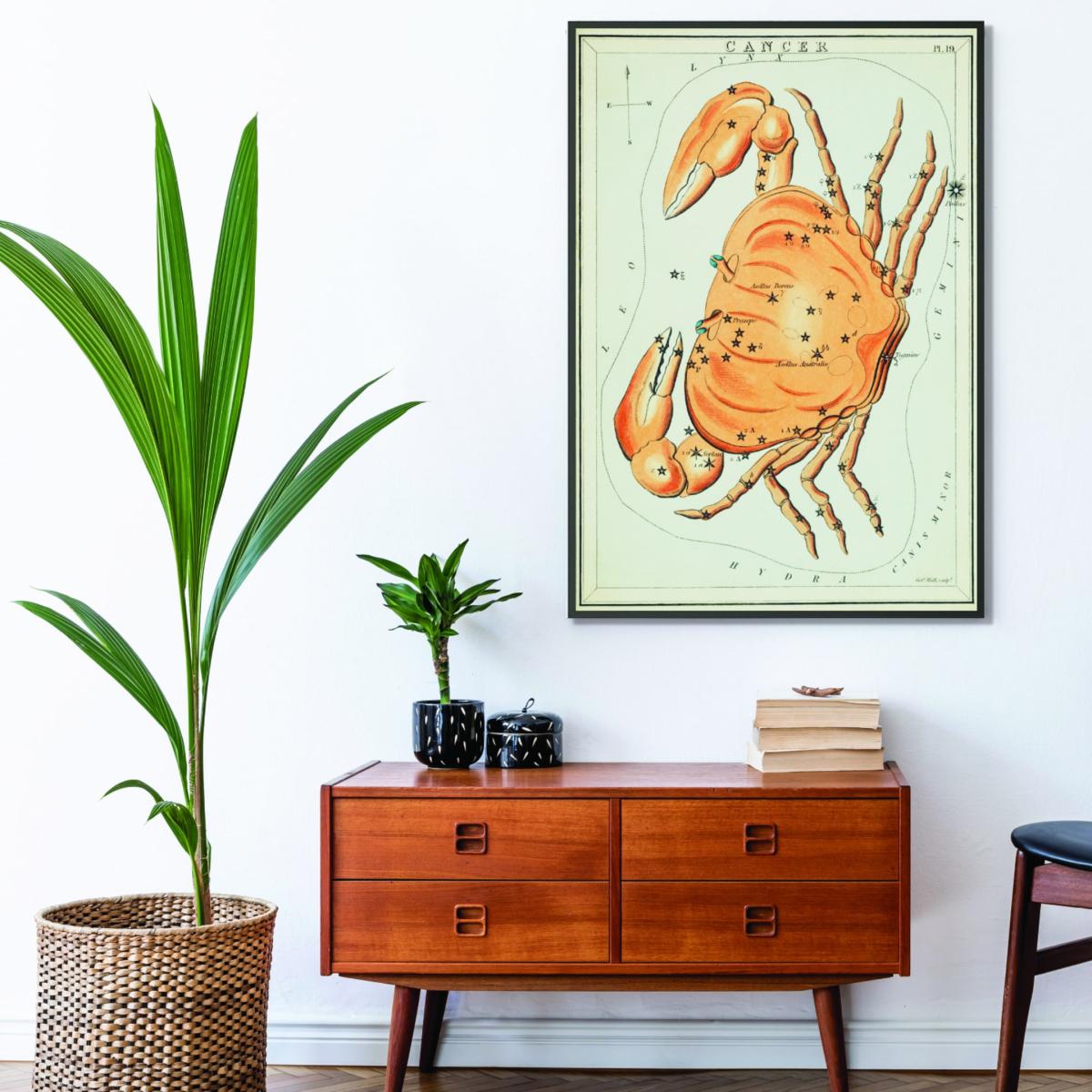 Yellow / Orange Astronomical Chart Illustration Of The Cancer Zodiac A4 210 X 297Mm Stanley Print House – image 3