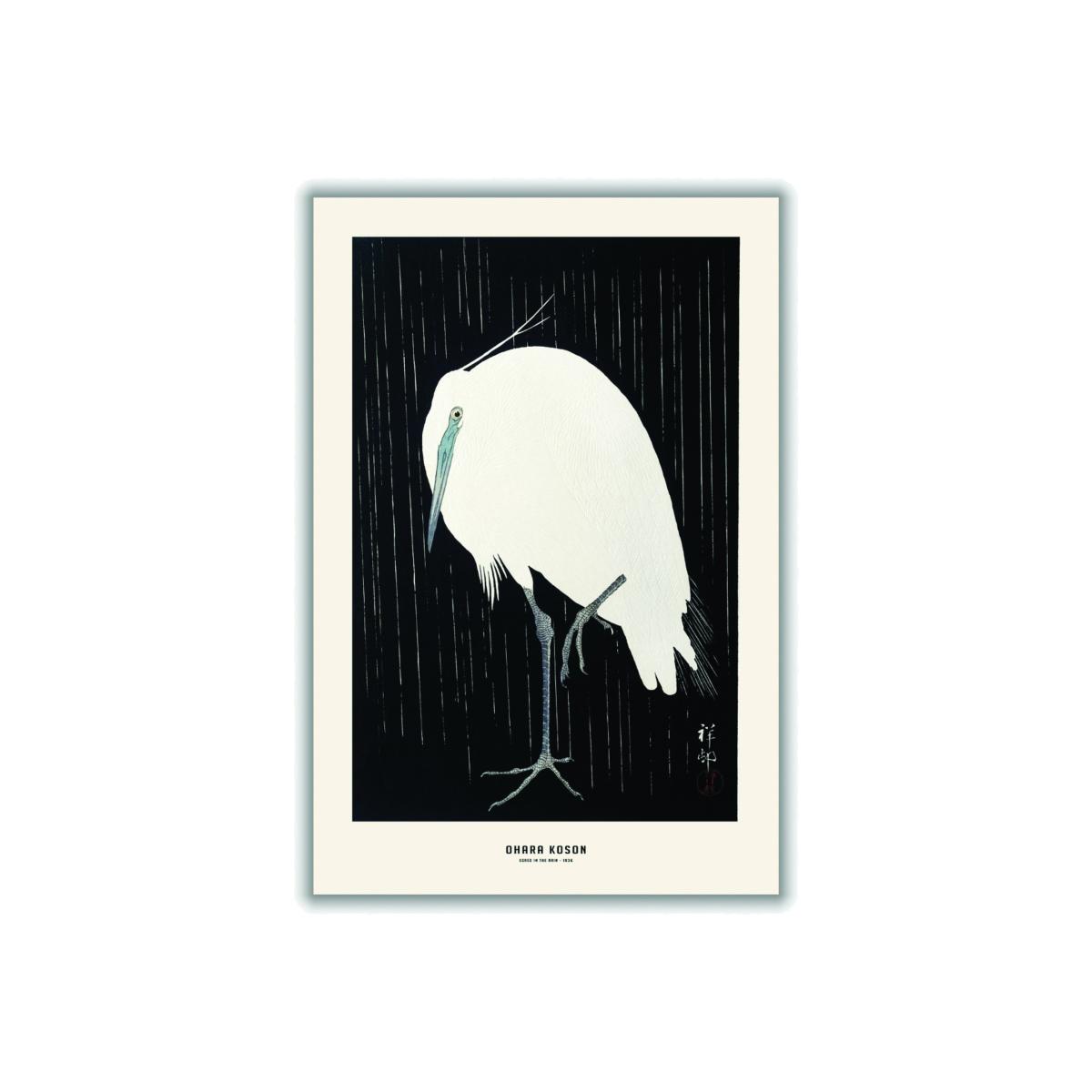 White Ohara Koson - Egret In The Rain A4 210 X 297Mm Stanley Print House – image 1