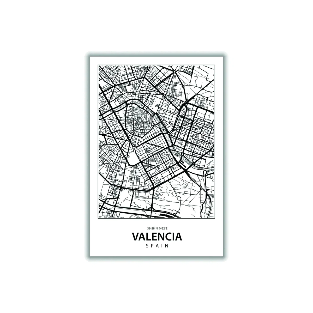 Black Map Of Valencia Spain Medium Stanley Print House – image 1
