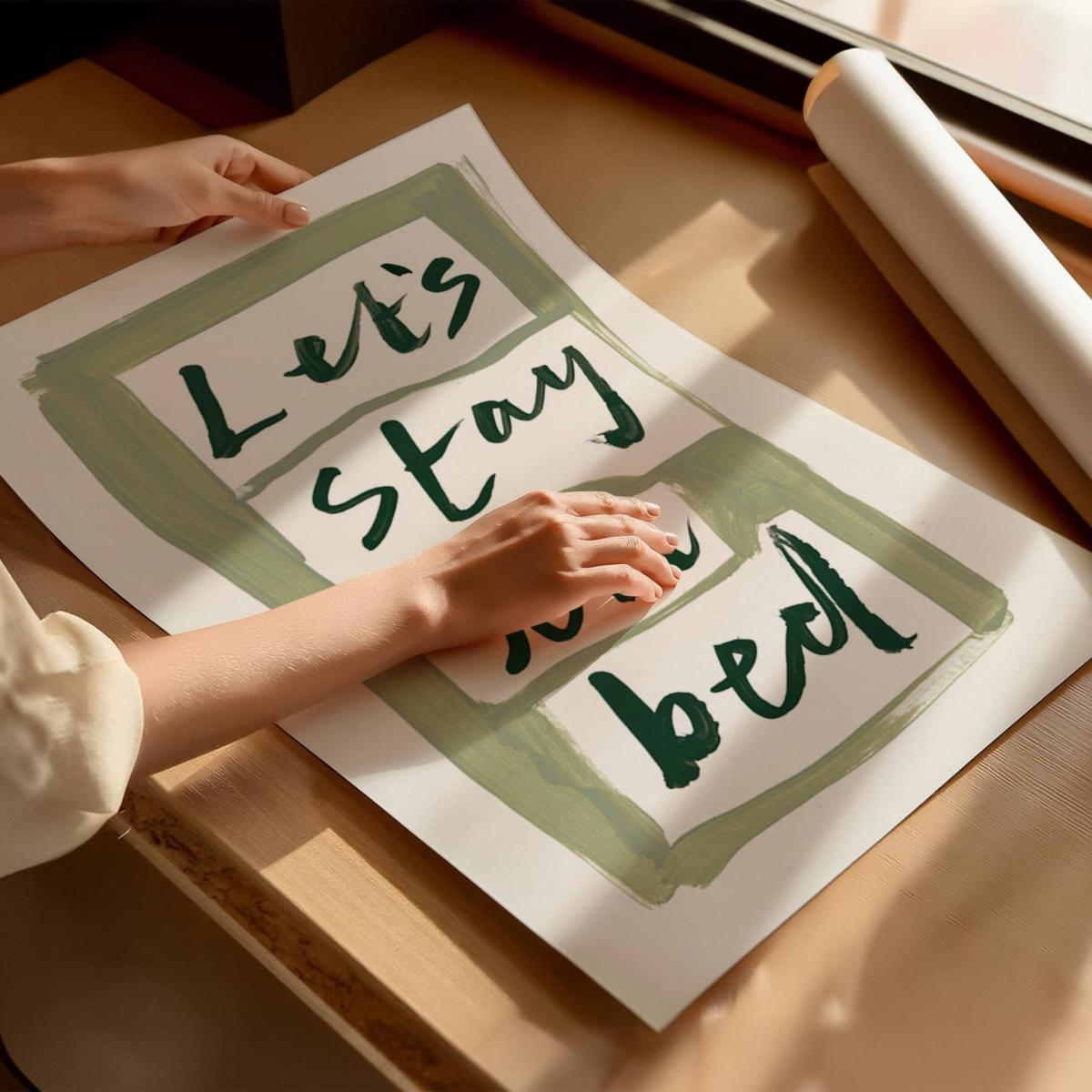 Green Let's Stay In Bed Hand Painted Art Print - A3 | Natalie Cass Art – image 3