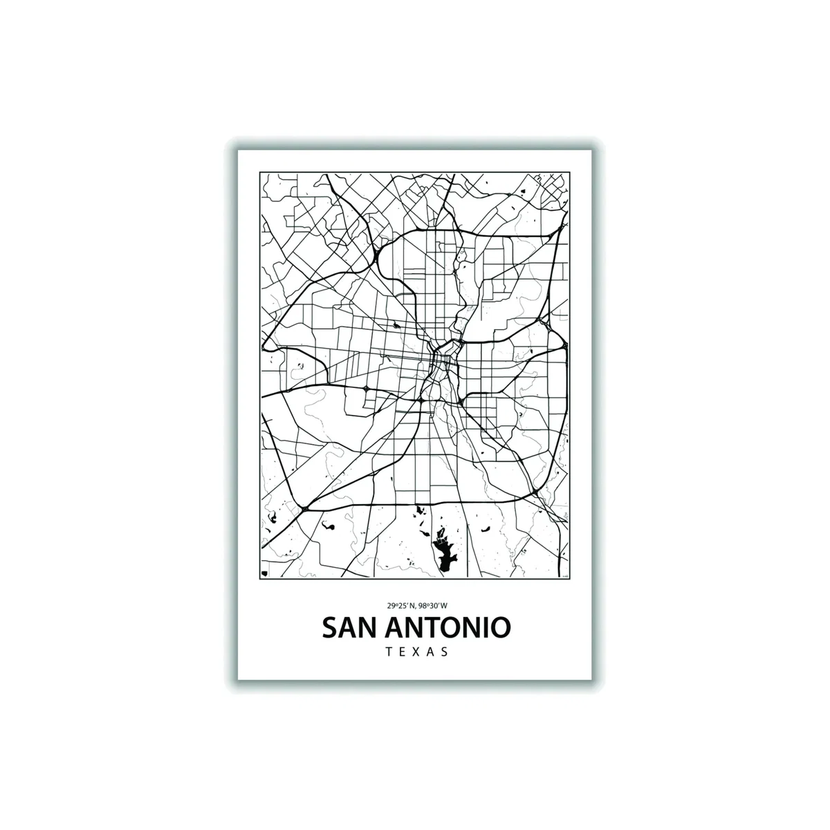 Black Map Of San Antonio Texas A4 210 X 297Mm Stanley Print House – image 1