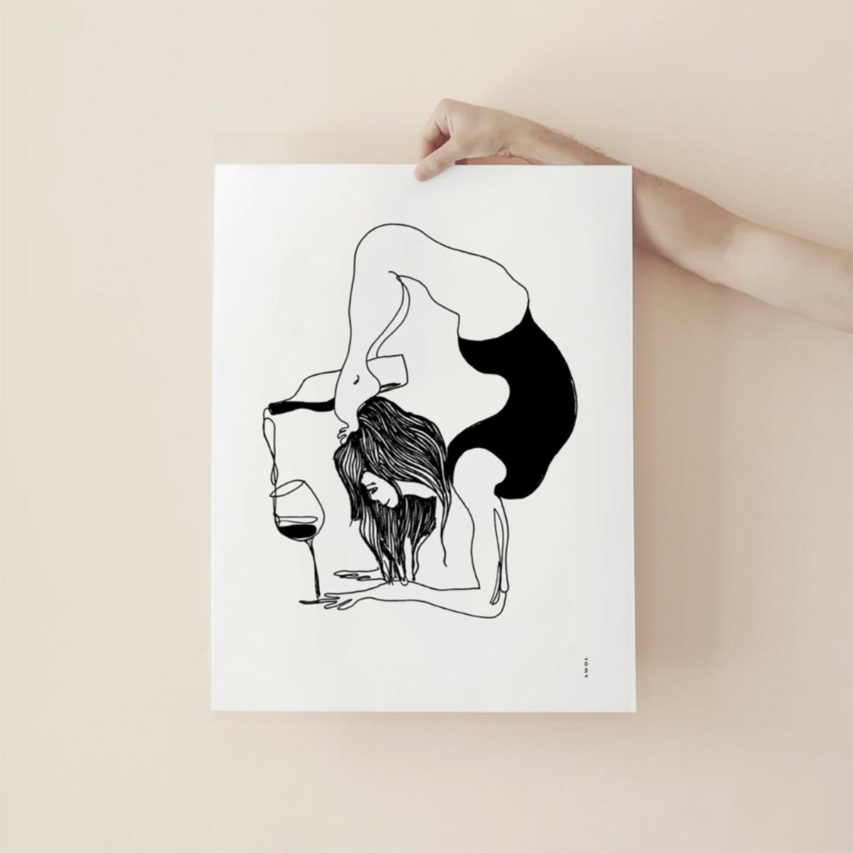 Black A Perfect Balance: Minimalist Yoga Art With Wine | A3 | 297 X 420Mm | Awol – image 2