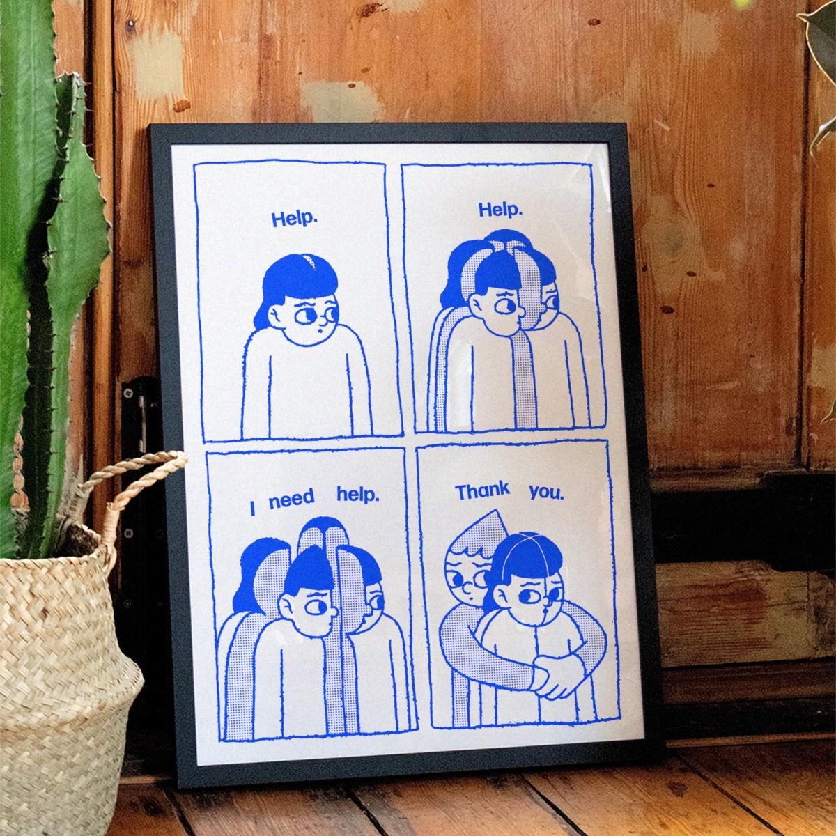 Blue Help - Giclee Fine Art Print - Small | 12 X 16" | East Side Studio London – image 3