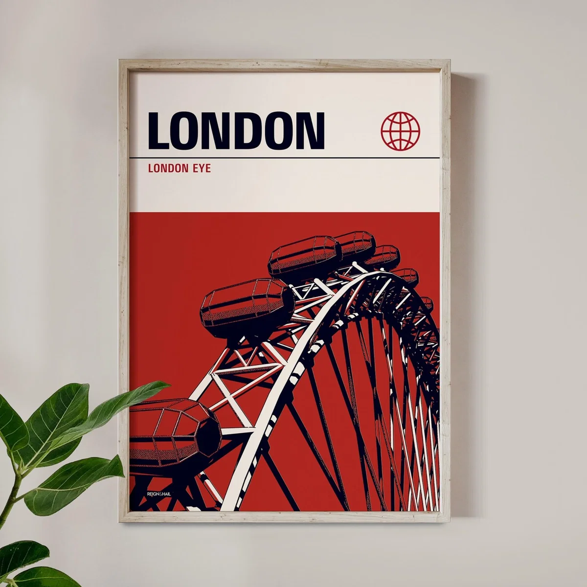 Red London Eye Modernist Architectural Travel Poster A1 594 X 841Mm Reign & Hail – image 2