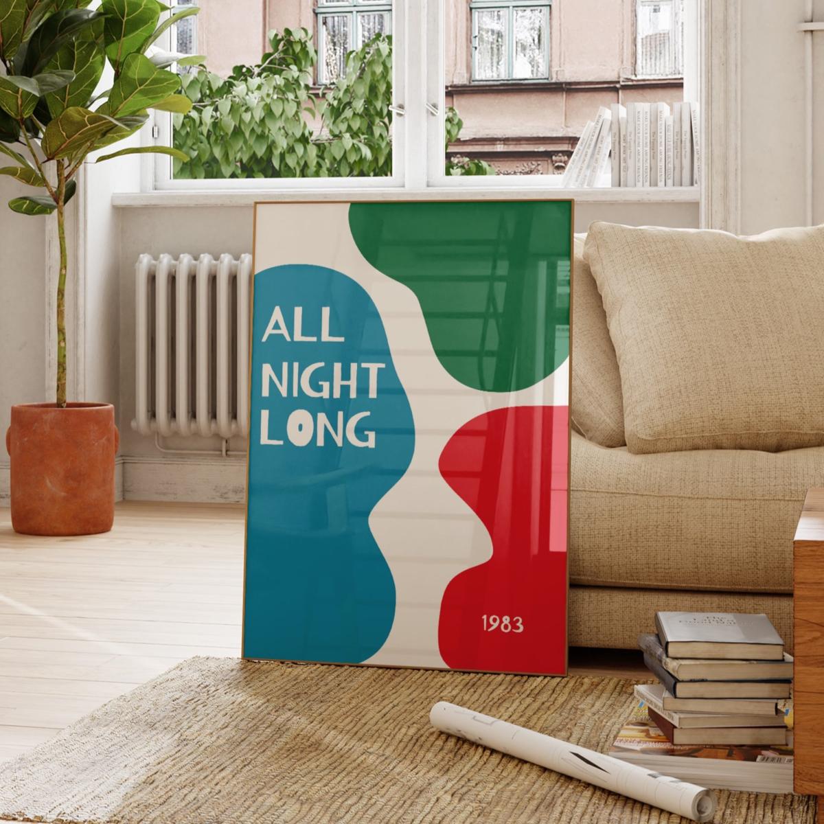 All Night Long Retro Abstract Slogan Music Giclée Art Print A2 | A2 | 420 X 594Mm | Fanclub – image 3