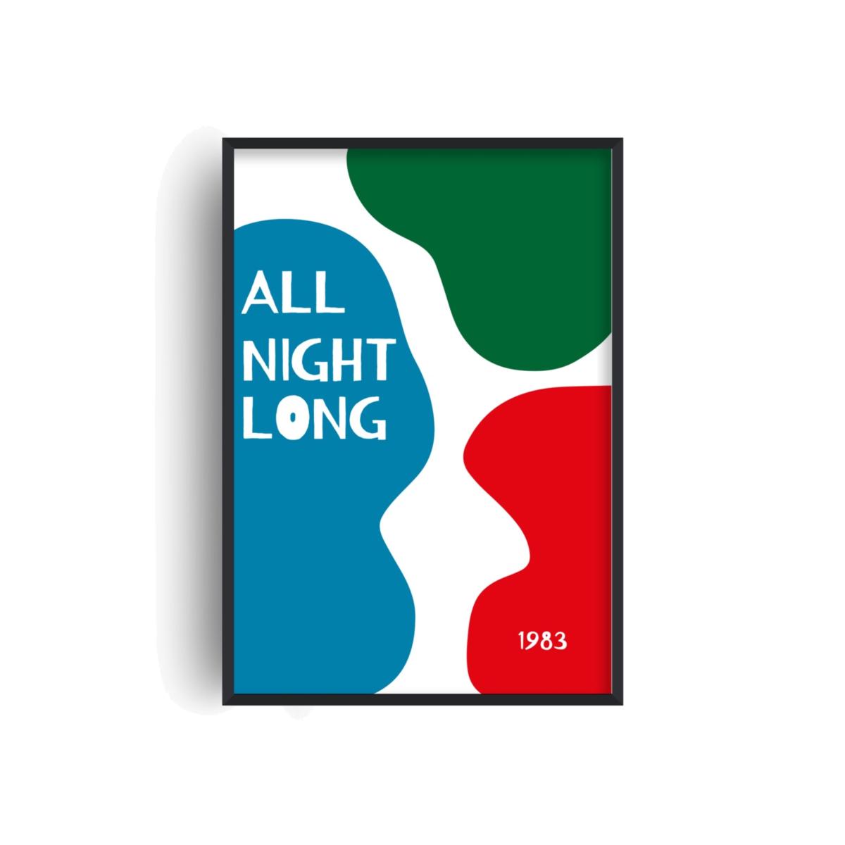 All Night Long Retro Abstract Slogan Music Giclée Art Print A2 | A2 | 420 X 594Mm | Fanclub – image 1