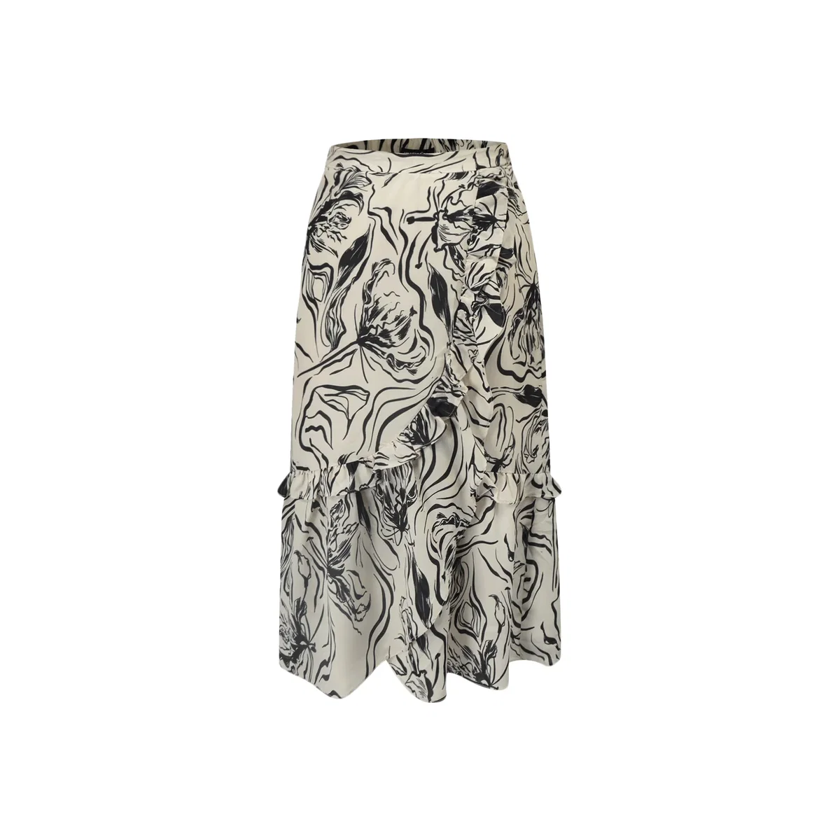 Women's Flared Midi Skirt With Graphic Print - White | Large | Smart and Joy