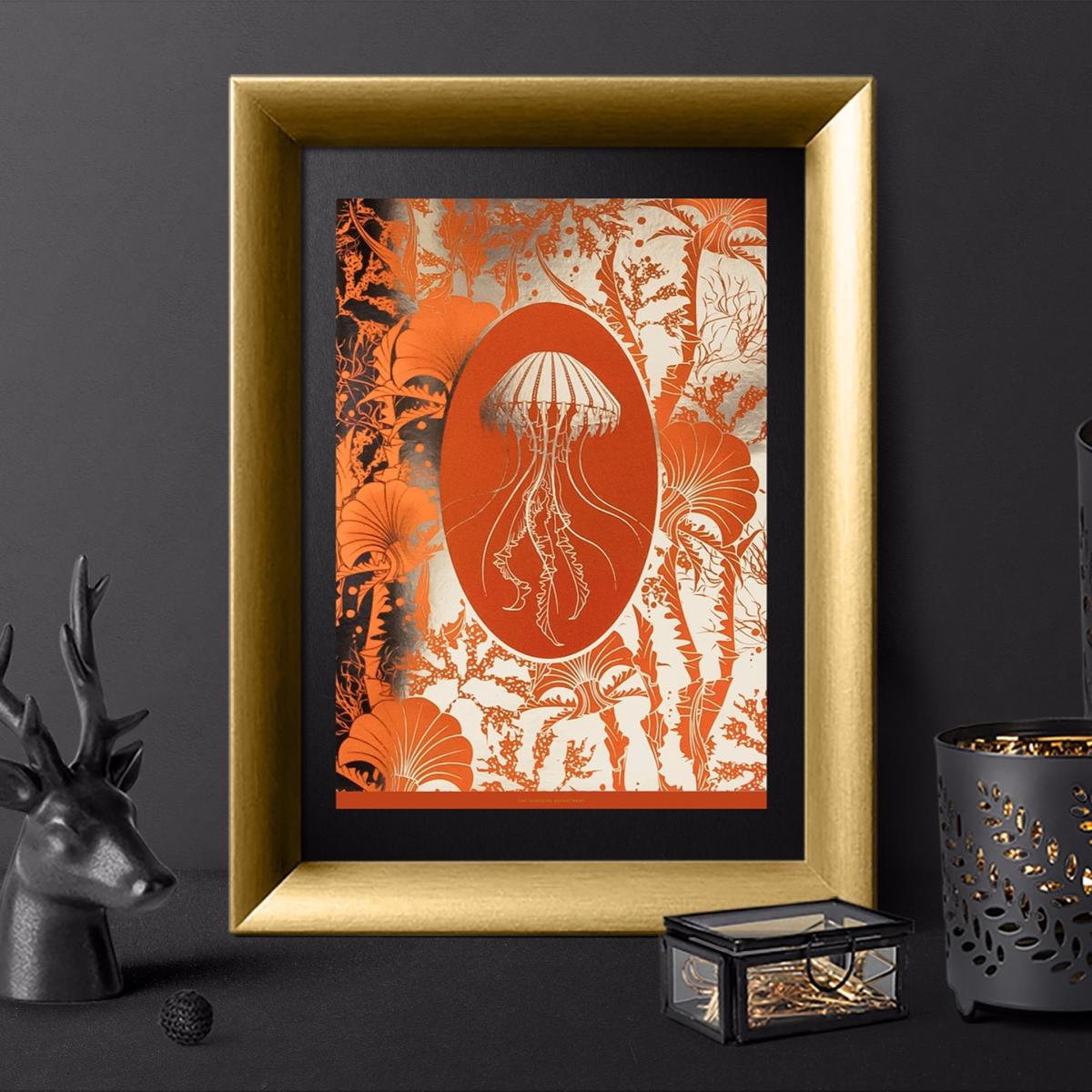 Elemental Jellyfish Orange: A4 Gold Art Print The Curious Department – image 3