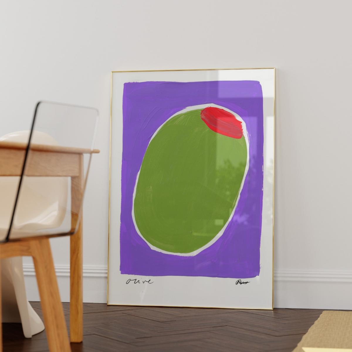 Pink / Purple / Green Olive Hand Painted Art Print - A3 | Natalie Cass Art – image 2