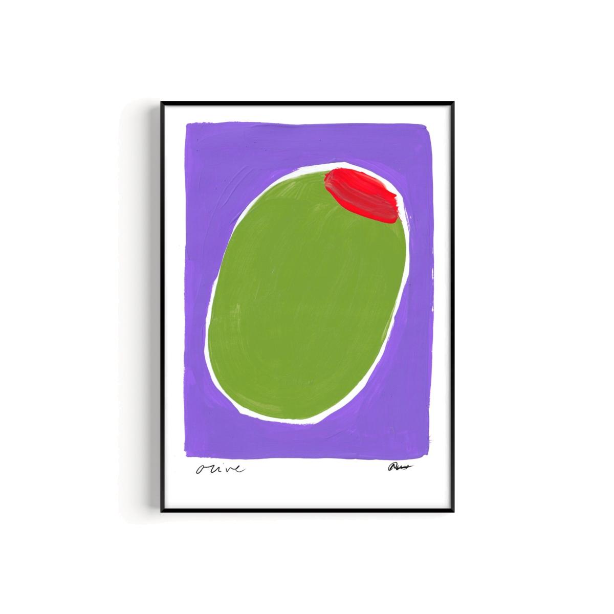 Pink / Purple / Green Olive Hand Painted Art Print - A3 | Natalie Cass Art – image 1