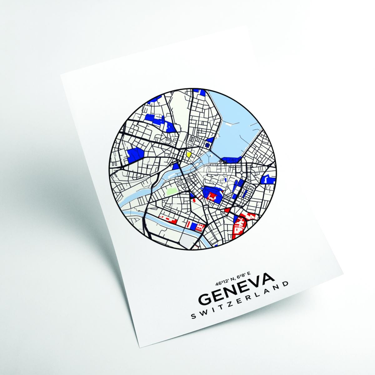 Blue Map Of Geneva Switzerland A4 210 X 297Mm Stanley Print House – image 2