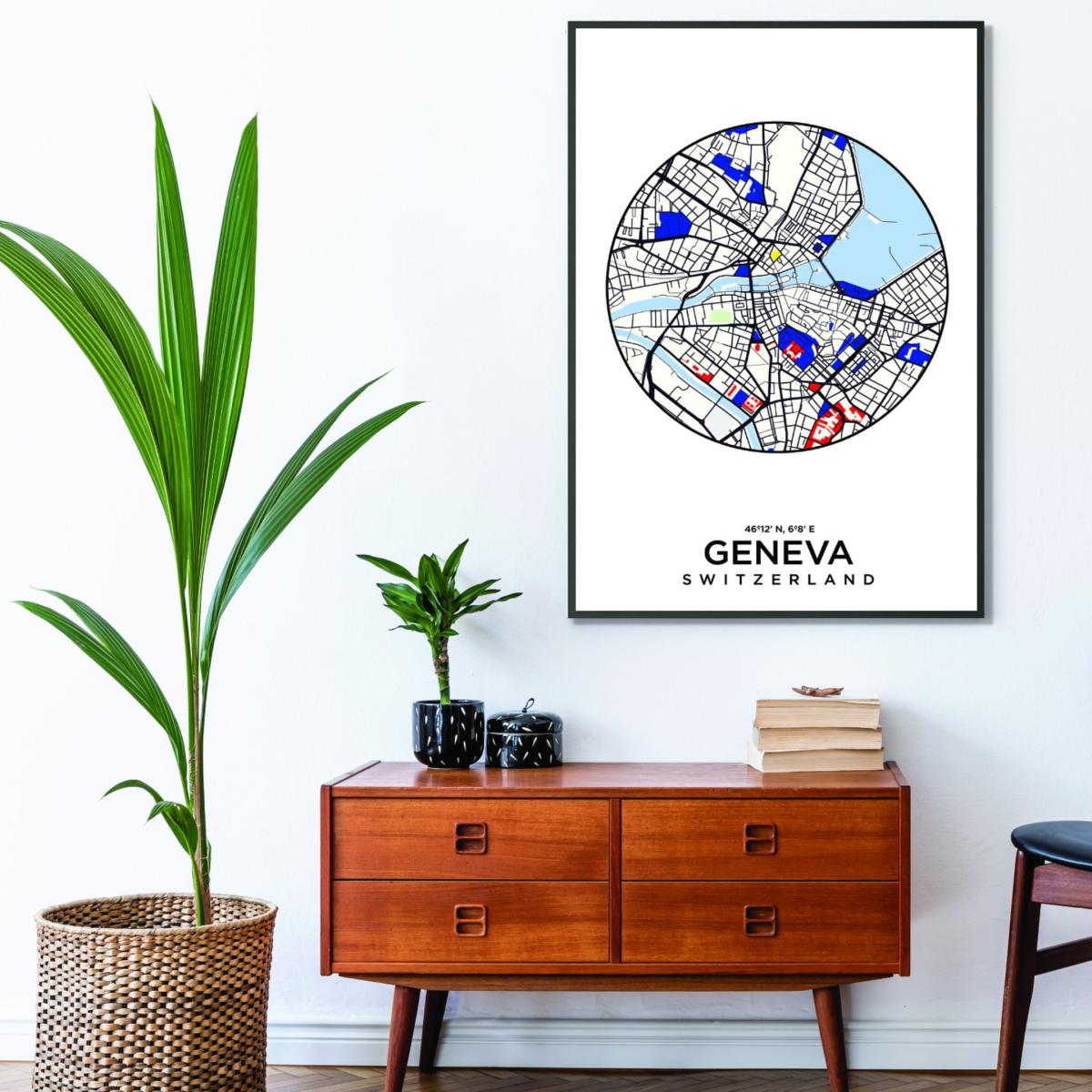 Blue Map Of Geneva Switzerland A4 210 X 297Mm Stanley Print House – image 3