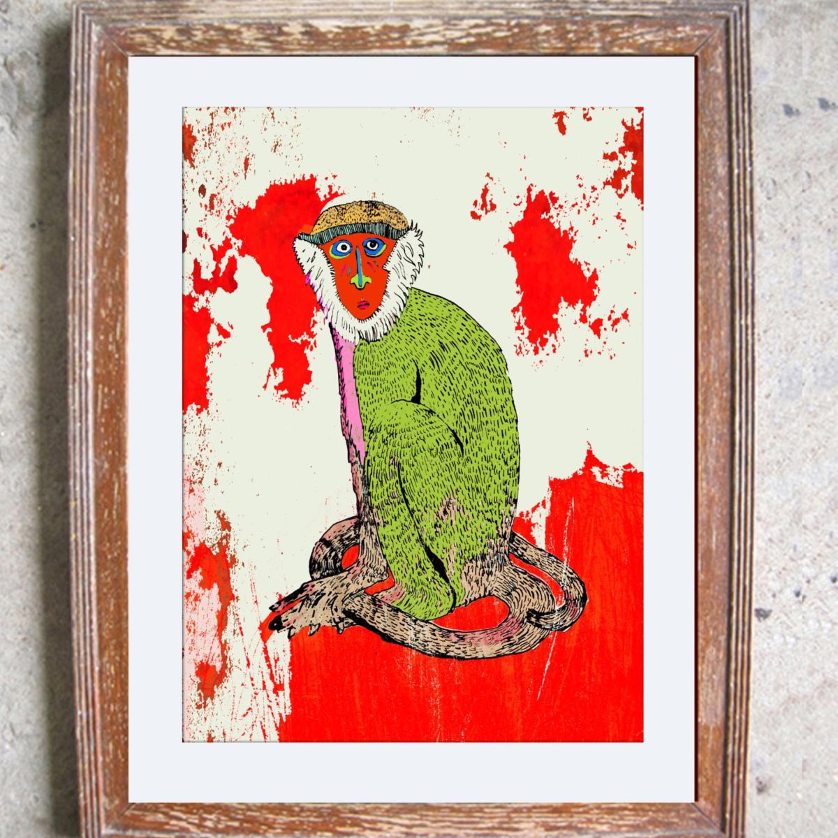 Yellow / Orange The Staring Monkey Signed Limited Edition Print Jessica Russell Flint – image 2