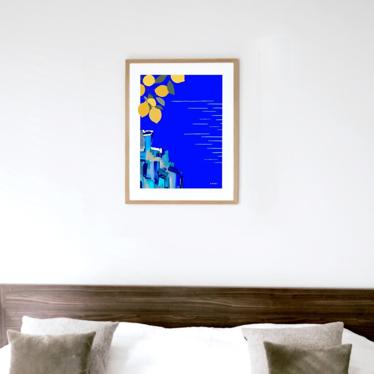 White / Blue / Yellow The Amalfi Coast Travel Illustration: Sunshine And Lemons By The Seaside In Italy, Art Print Awol – image 4