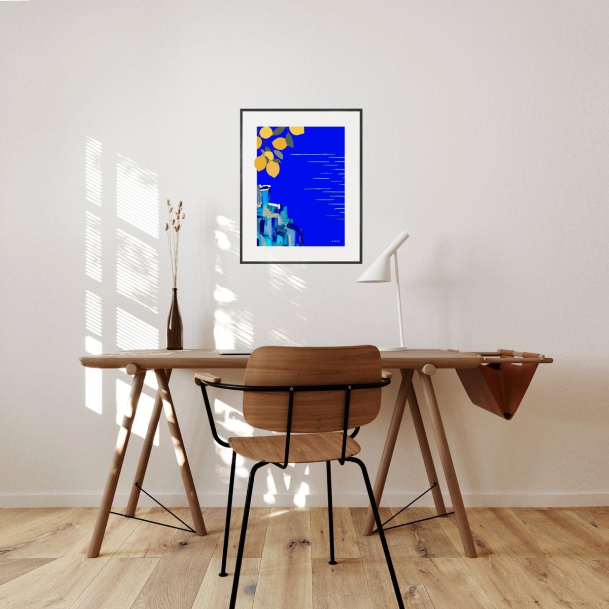 White / Blue / Yellow The Amalfi Coast Travel Illustration: Sunshine And Lemons By The Seaside In Italy, Art Print Awol – image 7