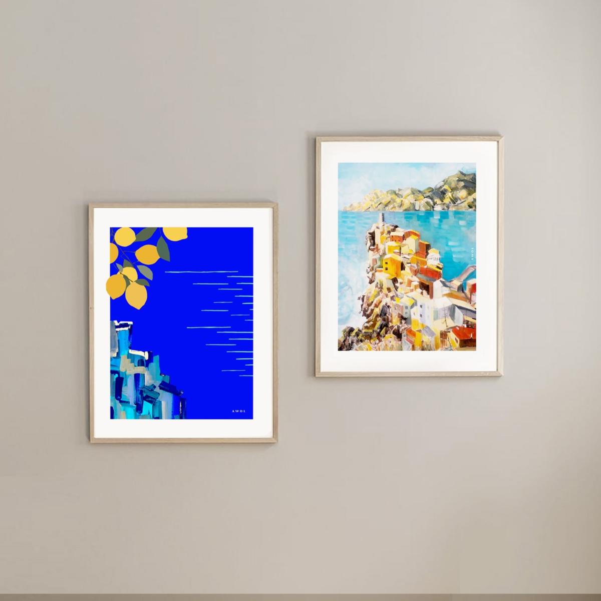 White / Blue / Yellow The Amalfi Coast Travel Illustration: Sunshine And Lemons By The Seaside In Italy, Art Print Awol – image 9