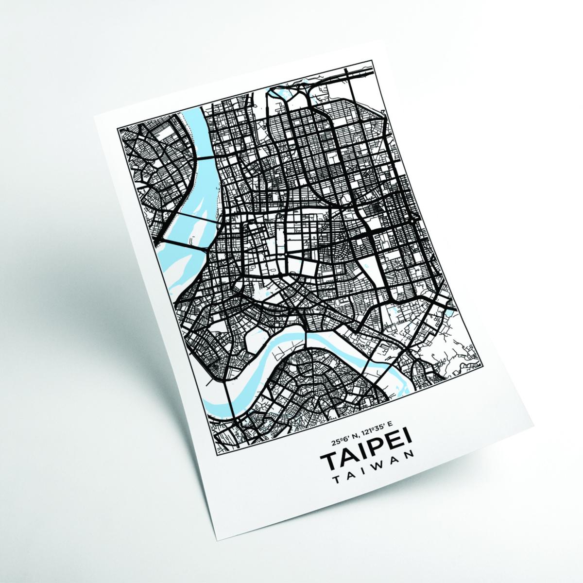 Black Map Of Taipai Taiwan A3 297 X 420Mm Stanley Print House – image 2